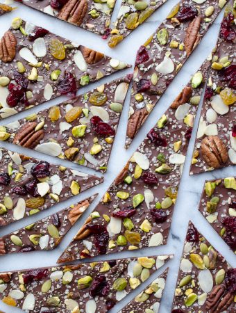 Hippie Chocolate Bark - dark chocolate loaded with fruits, nuts and seeds. Tips on how to create chocolate bark with just one baking sheet. | @tasteLUVnourish on TasteLoveAndNourish.com