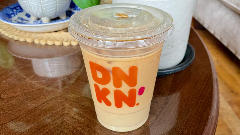 Iced macchiato on wood table