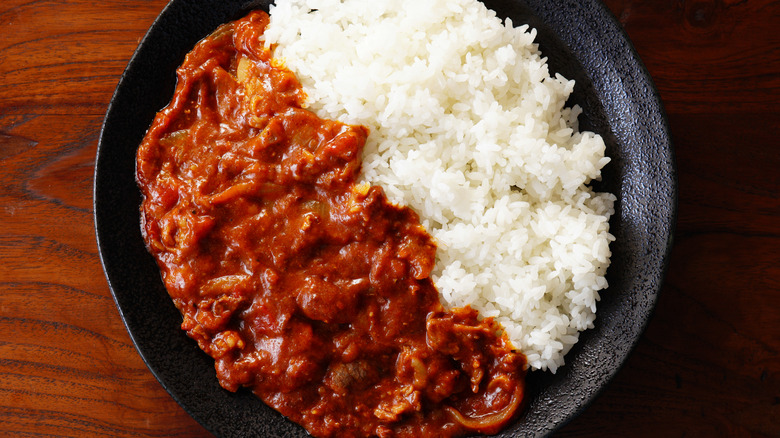 white rice served with hayashi sauce