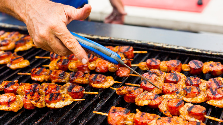 taking temperature of shrimp on grill