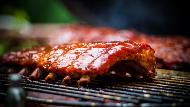 Rack of ribs on grill