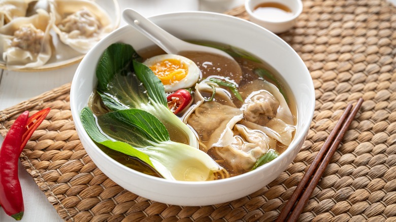 Bok choy leaves in soup