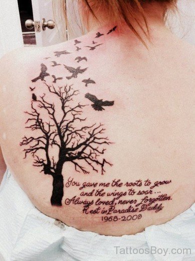 Tree And Bird Tattoo On Back