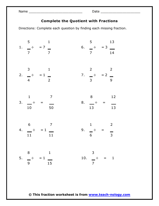 Complete the Quotient with Fractions