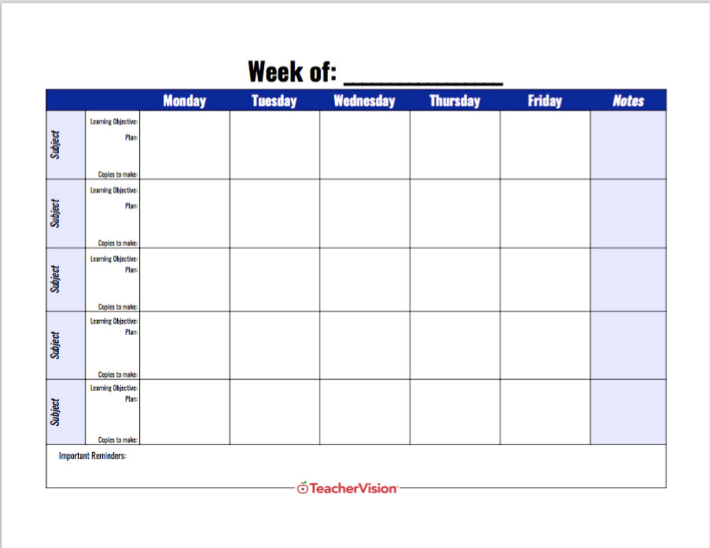 Weekly Lesson Plan Printable - Printable Templates