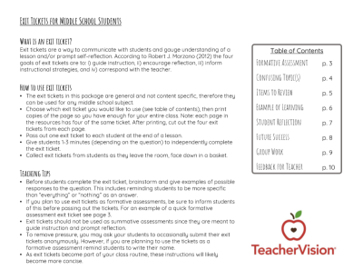 Exit Tickets for Middle School Classrooms