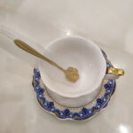 Vintage Tea Cup and Saucer Set Porcelain Blue White photo review