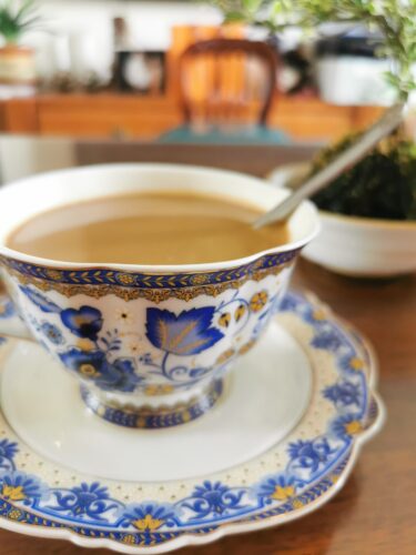 Vintage Tea Cup and Saucer Set Porcelain Blue White photo review