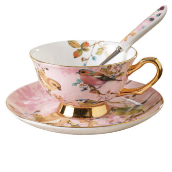 pink bird tea cup and saucer set