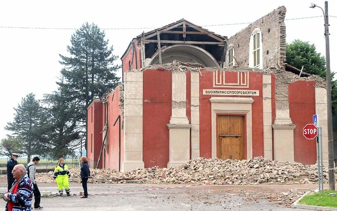 A damamged church is pictured in Buonacompra