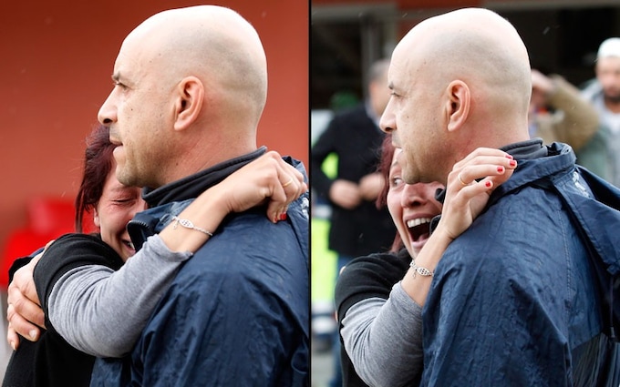 A woman cries immediately after an aftershock in Sant'Agostino