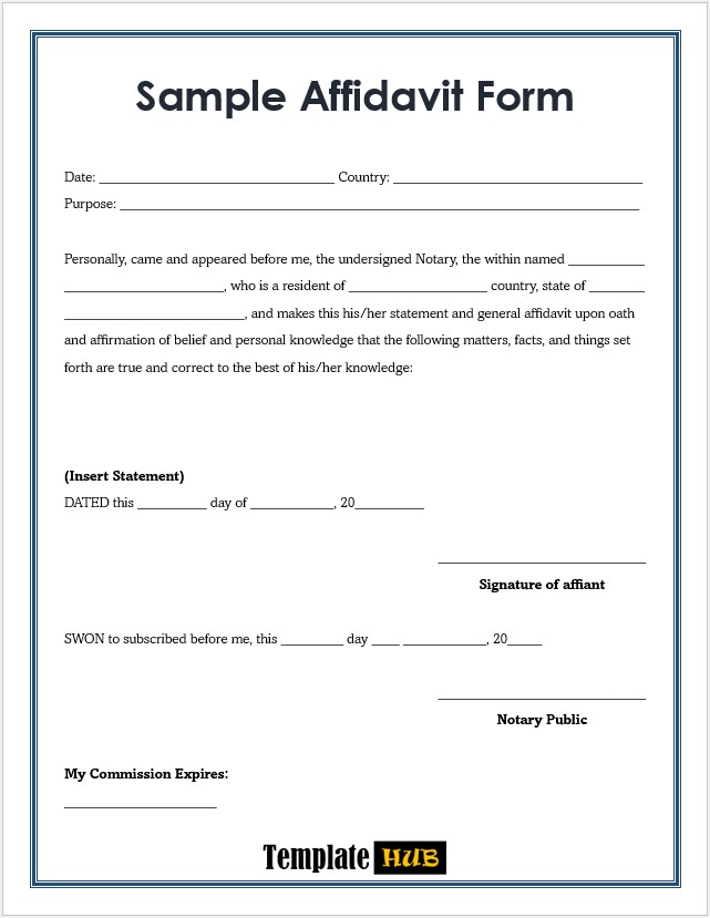 General Sample Affidavit Form - Templates Hub