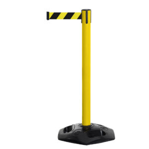 Tensabarrier® Retractable Safety Barrier in Yellow with Yellow & Black Chevrons, Facility Barrier, Lawrence, Queueway, Tensator