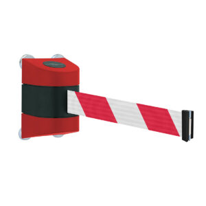 Tensabarrier® Magnetic 7M & 9M Maxi Retractable Wall Mounted Barrier, Available with Black or Blue or red colour weebing, Avaialable in Chevron webbing and No Entry Webbing, Lawrence, Queueway, Tensator.