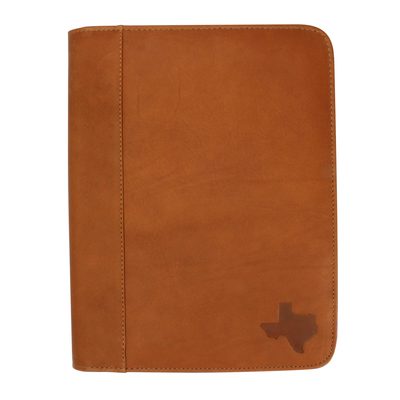 Texas State Shape Leather Padfolio - Saddle