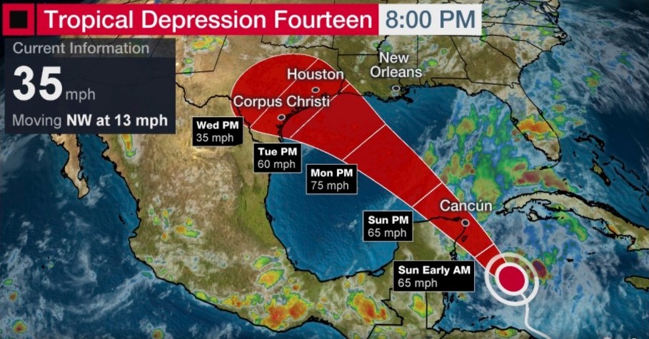 Tropical Depression 14 is projected to develop into a tropical storm