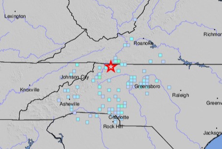 The earthquake's epicenter was near Sparta, North Carolina