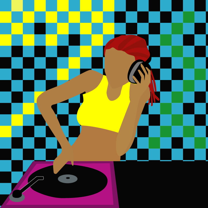 DJ illustration by Rita Azar for use by 360 Magazine