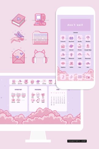 Pink Pixel Kawaii Kit - Tech Aesthetic: 112 app icons + wallpapers and widgets for phone and desktop