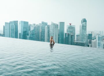 Singapore pools over looking the city from rooftop