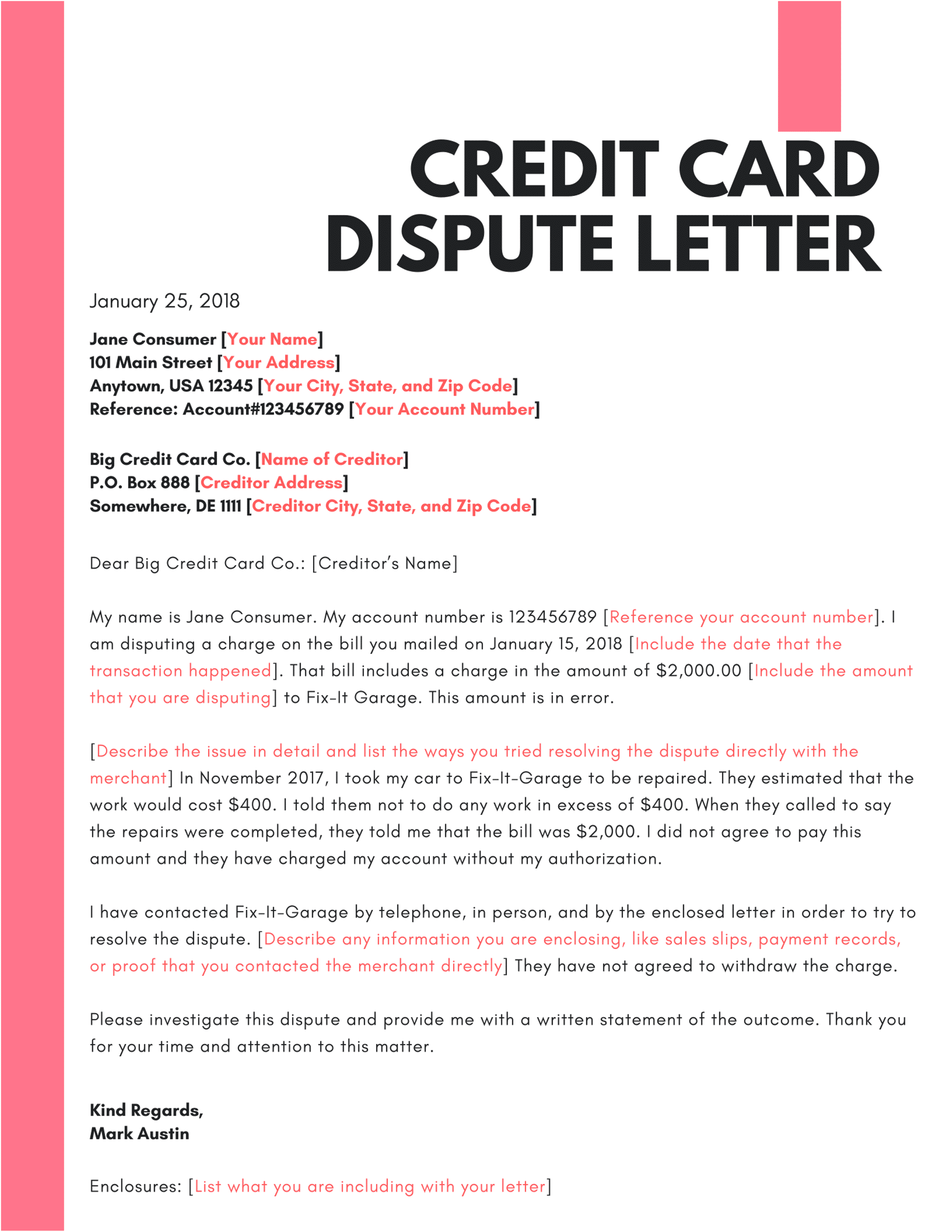 Credit Card Dispute Letter Template - prntbl.concejomunicipaldechinu.gov.co