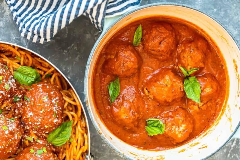 meatballs in sauce in saucepan