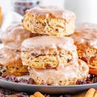 A small plate of Cinnamon Raisin Biscuits.