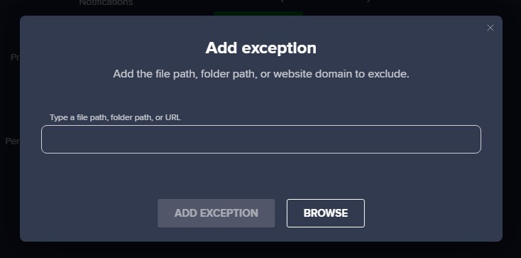 Add exception on Avast Antivirus