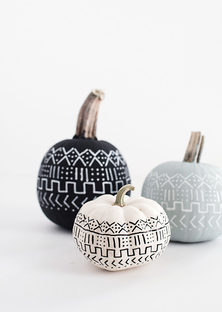 mudcloth painted pumpkins