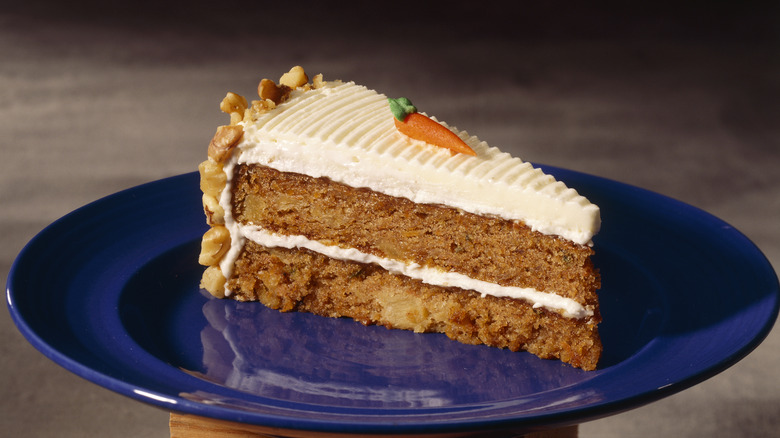 Slice of carrot cake plated