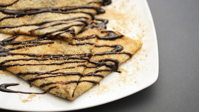 Chocolate crepes on a plate