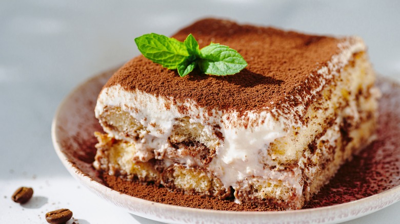 Slice of tiramisu on plate