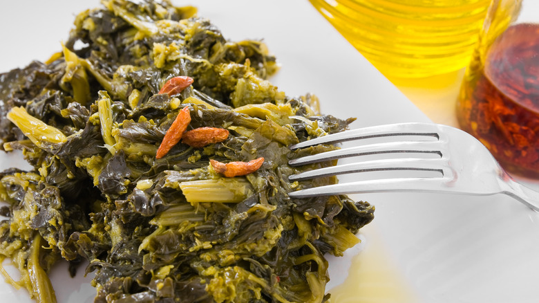 Stewed turnip greens on a plate