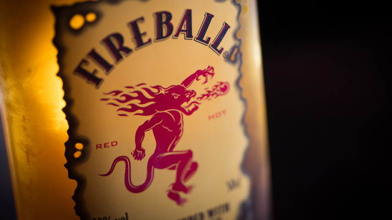 Close up of Fireball Whisky label