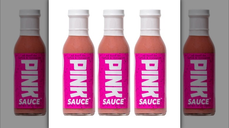 Three Pink sauce bottle