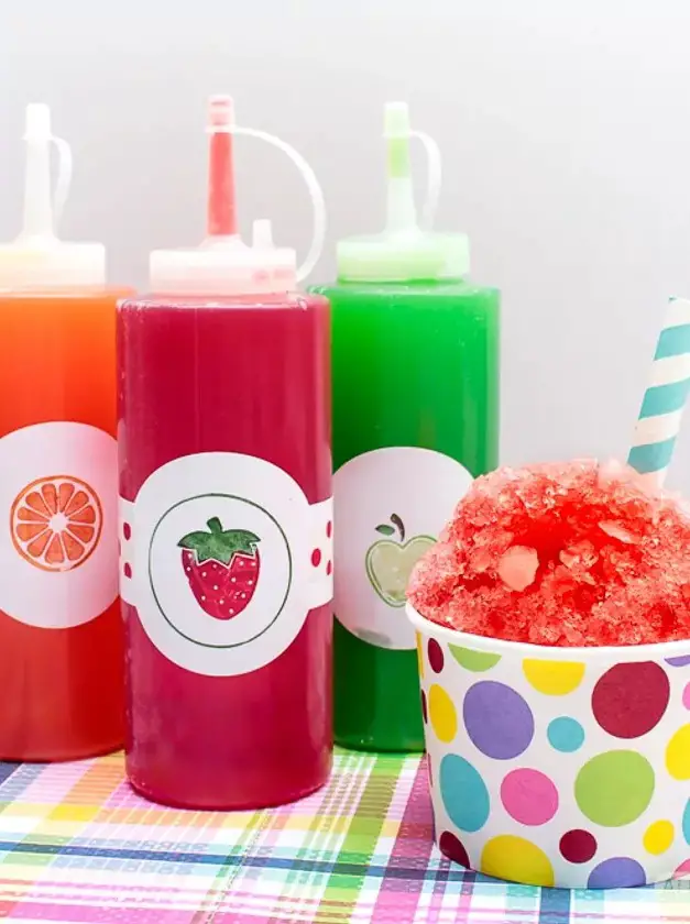 Homemade Snow Cone Syrup Recipe With Cute Fruit Labels