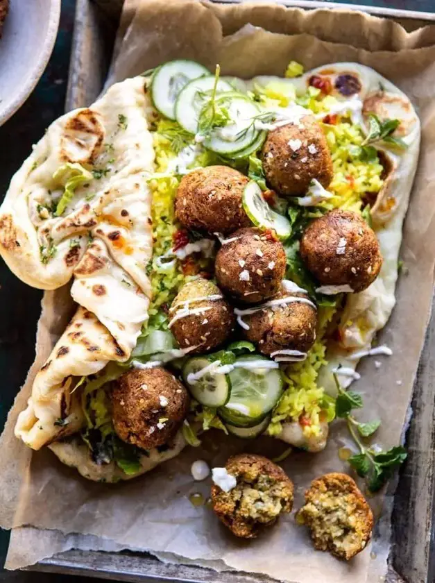 Falafel Naan Wraps with Golden Rice and Special Sauce