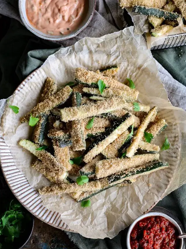 Baked Zucchini Fries with Two Dips