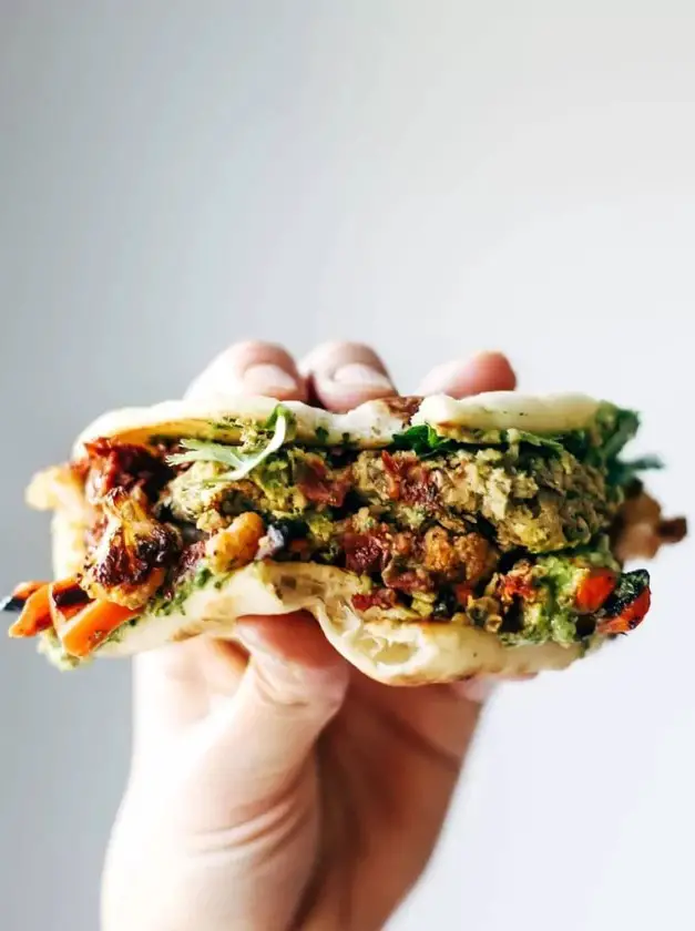 Spicy Falafel and Roasted Veggie Naan-wich