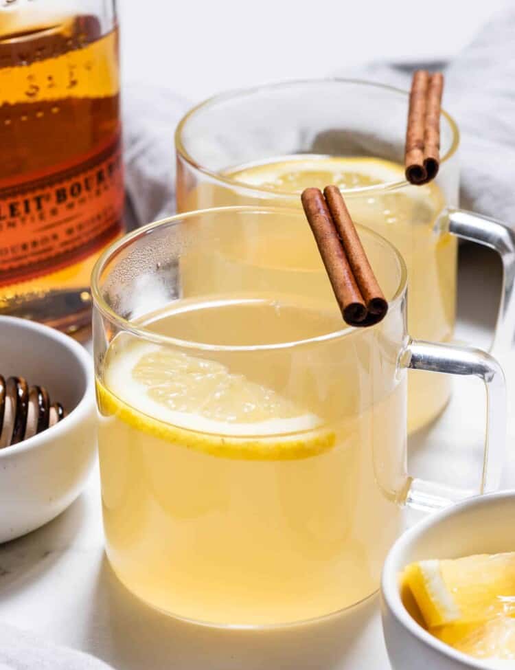 A hot toddy in a glass mug