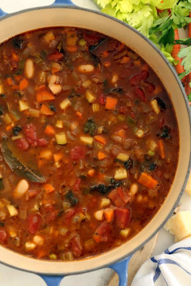 This Easy Minestrone Soup Recipe  is so jam-packed with vegetables that it could double as a stew