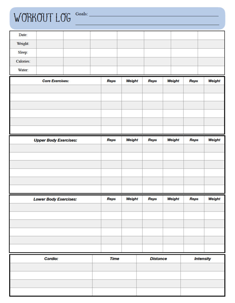 Free Printable Exercise Log Template - Printable Templates