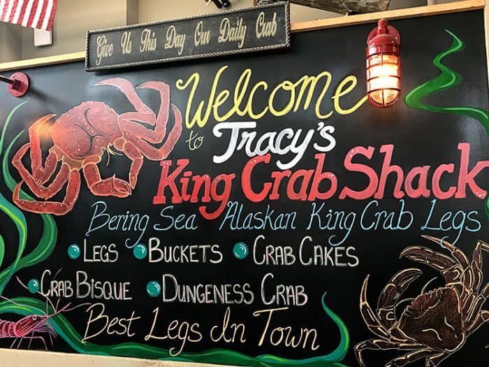 Tracy's Crab Shack Menu on Wall