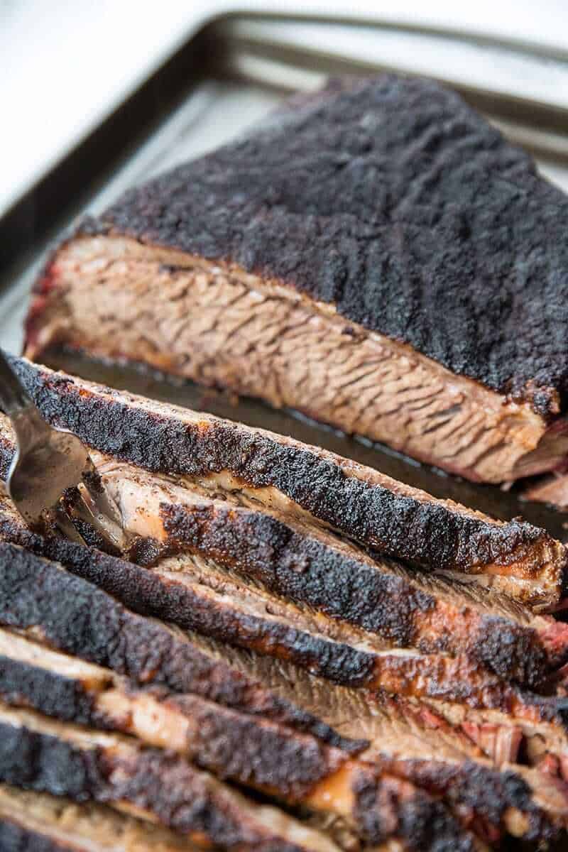 Close up of Dry Rub Smoked Brisket Slices