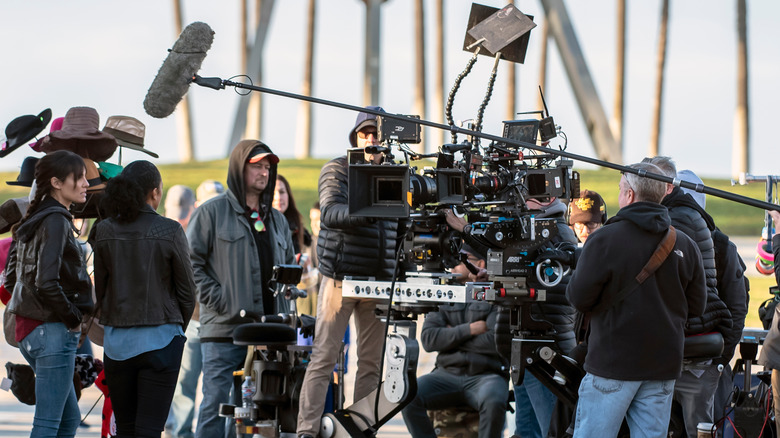 The crew of "NCIS Los Angeles" filming a scene