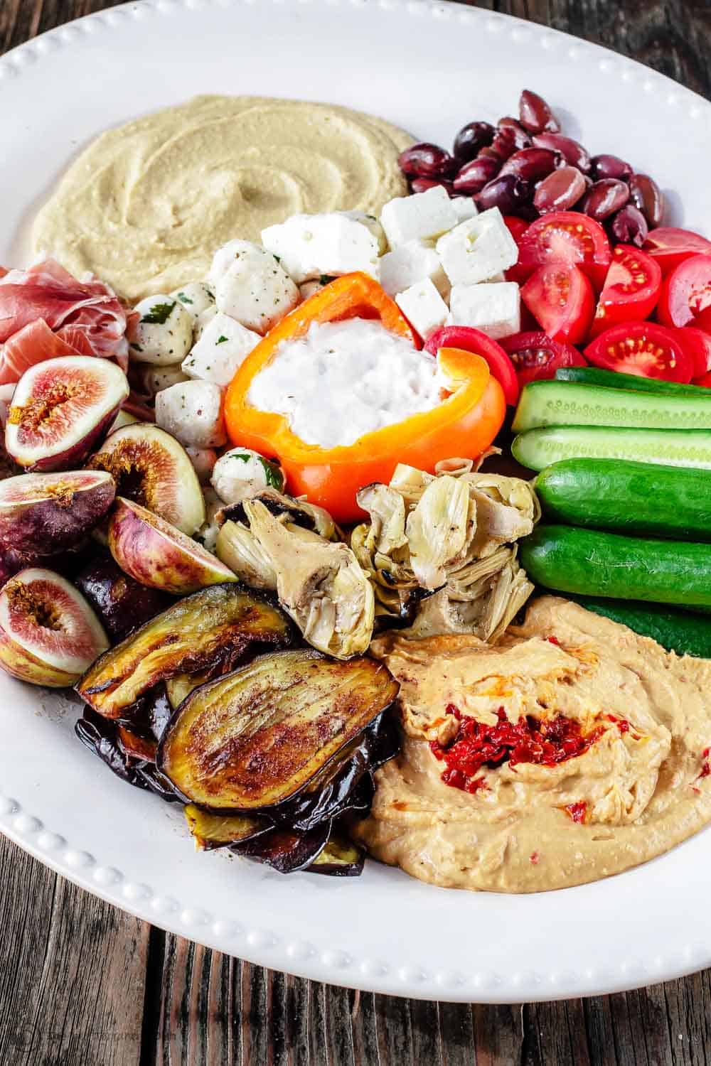 Mezze party platter with hummus