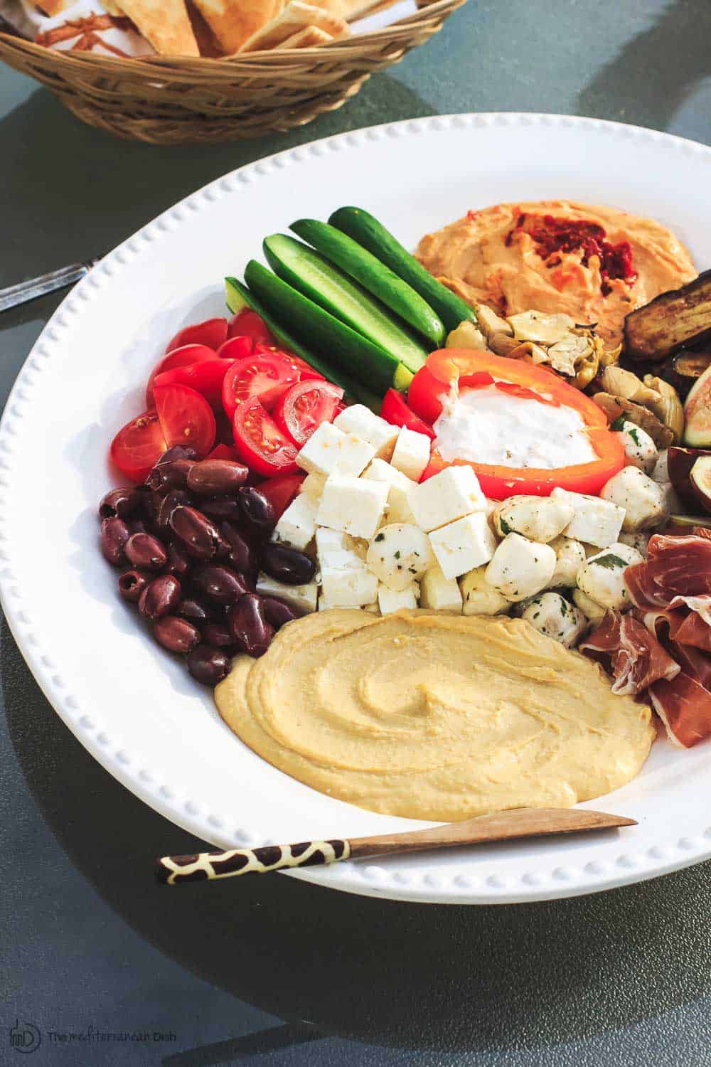 Mezze party platter with hummus