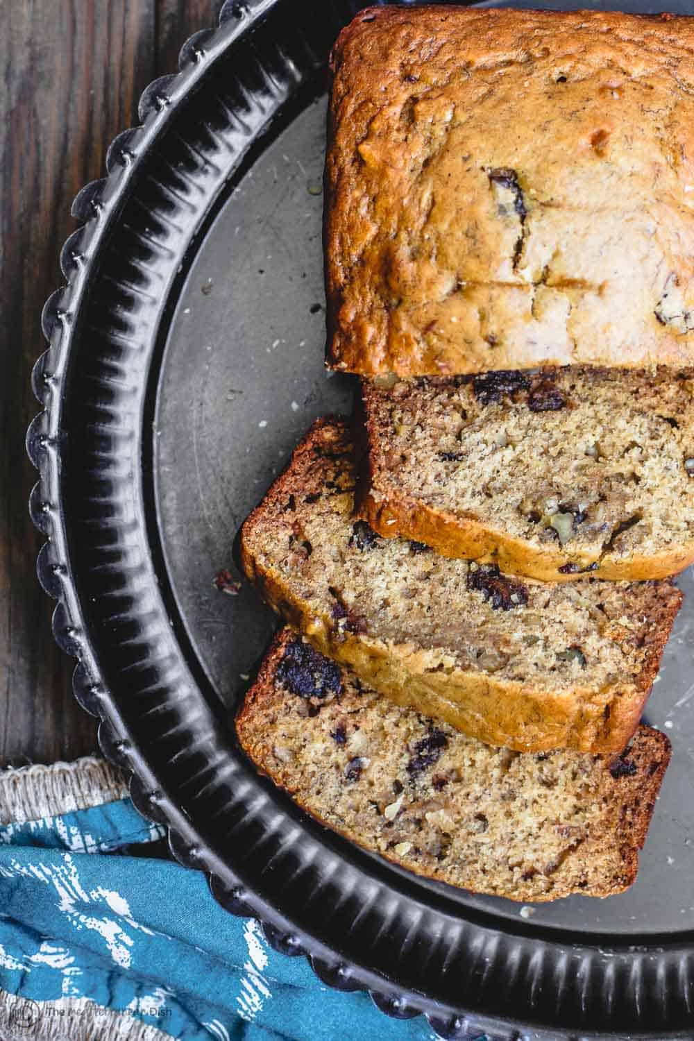 Olive Oil Banana Walnut Bread with Honey and Dates