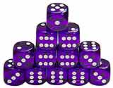 6-Sided Purple Dice, Transparent with White Dots