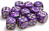 6-Sided Purple Dice, Purple Swirl with Gold Dots